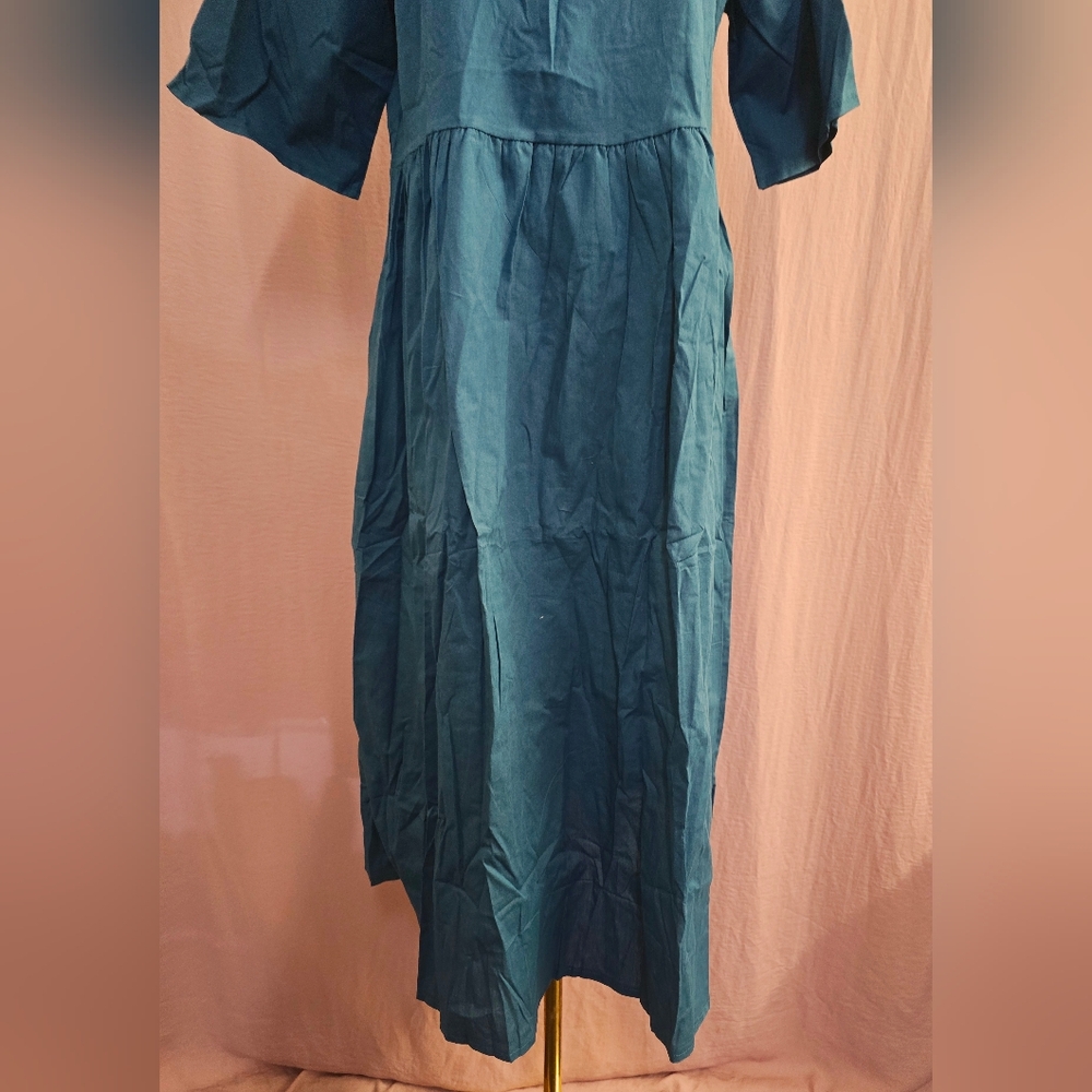 Womens Summer Casual Boho Short Sleeve Crew Neck Empire Waist Midi Dress, Medium - Picture 6 of 10